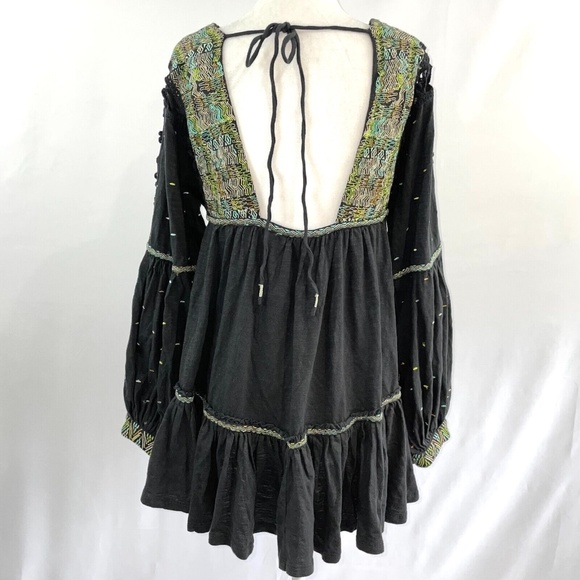 New Free People Much Love Embroidered Long Sleeve Tunic Top Washed Black Size XS - Picture 12 of 16